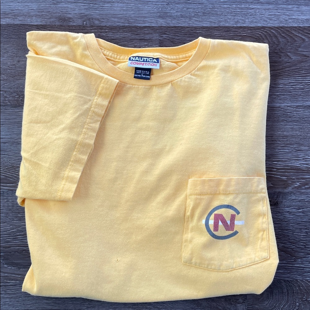 Vintage Nautica Competition Short Sleeve Pocket Tee Sunny Yellow Men’s Large